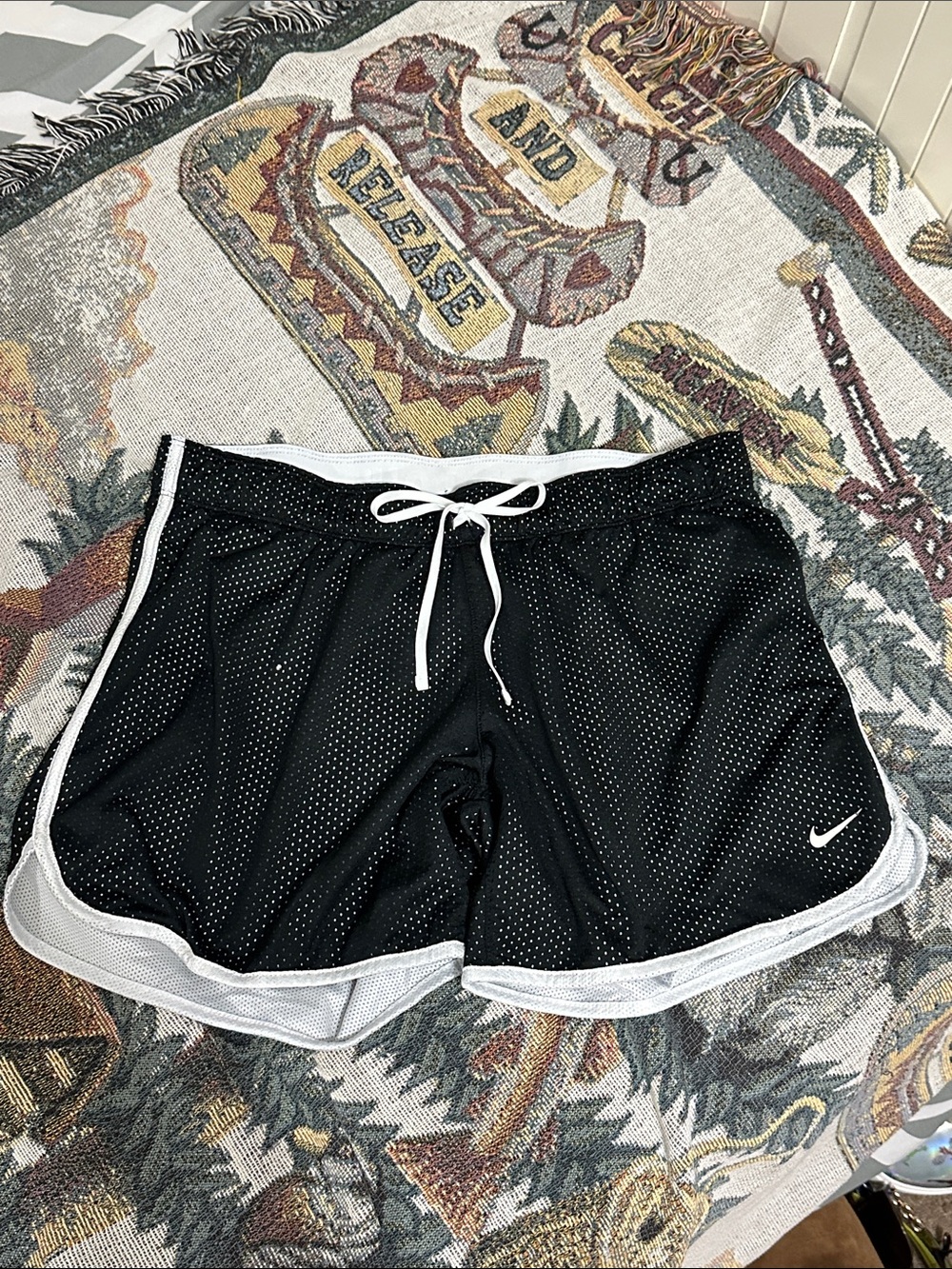 Women’s Nike Black Mesh Dri-Fit Athletic Shorts with White Trim